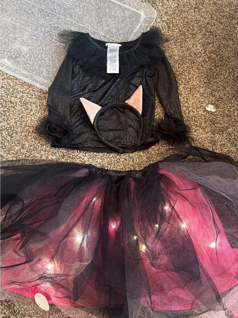 Girls Black & Pink Light-Up Tulle Cat Costume with Headband